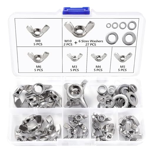 Lyeteung 27 Piezas M3/M4/M5/M6/M8/M10 Juego Tuerca de Mariposa, Tuecas de Mariposa de Alas de Acero Inoxidable, Tuercas de Mariposa Métricas, con Arandelas Planas, para Herramientas de Bricolaje