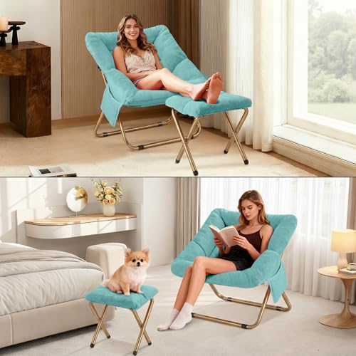 Osumlee Comfy Saucer Chair for Adults, Foldable Living Room Chairs, Soft Faux Fur Lounge Chair for Bedroom, Reading Chairs, X-Large (Ottoman-Mint) - view 3