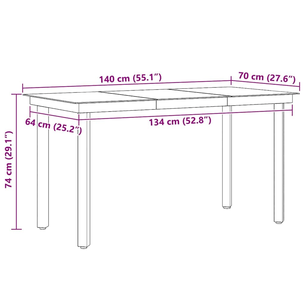 Robuster Esstisch aus Stahl und Glas für Garten Terrasse und Balkon mit schwarzem Stahlrahmen und Glasplatte 140x70x74 cm minimalistischer Gartentisch für draußen