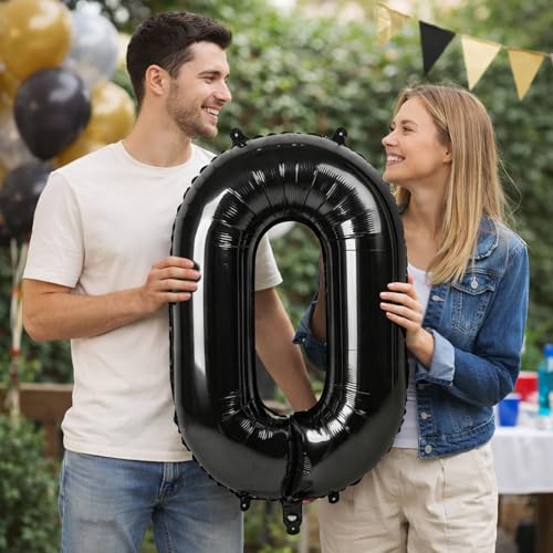 Image of Rozi Decoration Black Large 0 Number Foil Balloons for Happy Birthday Decoration, Anniversary, Graduation, Achievement Party Decoration Pack of 1 Pcs