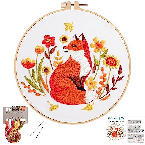 Image of Louise Maelys Autumn Fox Embroidery Kit for Beginners Floral Craft | Cross Stitch Kits Offer Complete Set for DIY Lovers. Needlepoint Kit for Adults to Enjoy Relaxing Crafts, Gifts and Creative