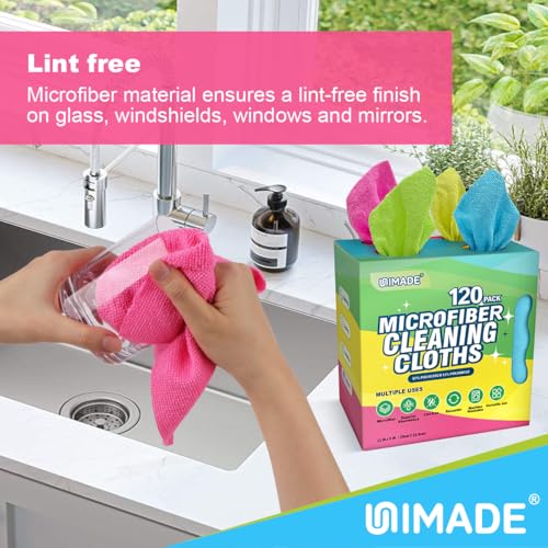UNIMADE Microfiber Cleaning Cloth, 120 Pack Reusable Paper Towels Microfiber Towels for Cars Lint Free Washable Tissues Shop Rags with Dispenser Box for Home Kitchen Automotive, 11\"x 9\", Multicolor - Thumbnail 4