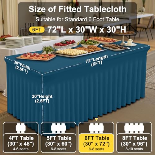 Image of Smiry 2 Pack Spandex Elastic Fitted Table Cloth Skirt for 6FT Table | Stretch Washable Table Cloth, Banquet Table Cover for Wedding, Party, Indoor & Trade Shows, (Peacock Blue, 72Lx30Wx30H)