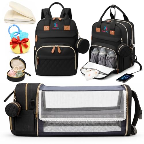 Image of Buddy Bear Baby Diaper Bag Backpack with Changing Station, USB Charging Port, Waterproof Large Capacity Diaper Backpack with Organizer Pockets for Mom & Dad, Black