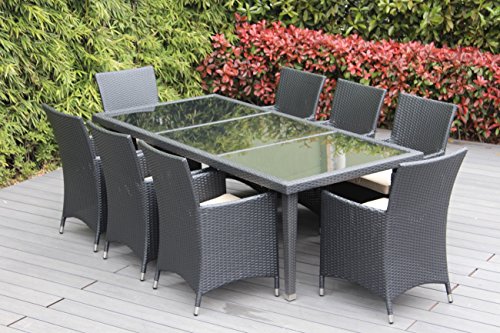 Ohana 20-Piece Outdoor Patio Furniture Sofa, Dining And Chaise Lounge Set, Black Wicker With Beige Cushions - Free Patio Cover #TOP5