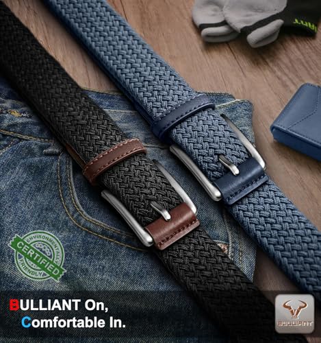 Image of BULLIANT Belt for Men 2Pack,Mens Gift Stretch Braided Web Belt Elastic for Casual Golf Jeans,1 3 /8 inch