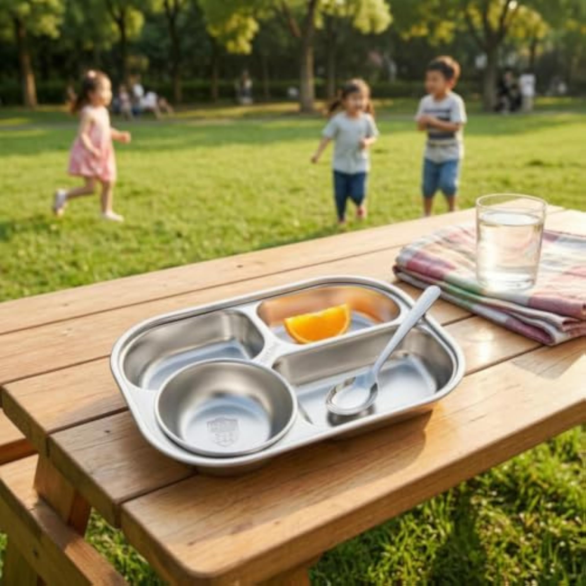 Divided Tray with Bowl and Spoon for Kids