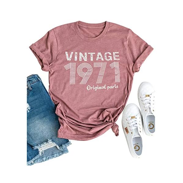 50th Birthday Gift T Shirt for Women Vintage 1971 Original Parts Tee Funny 49th Birthday Greeting Party Cute Casual Tops (Pink, Medium)
