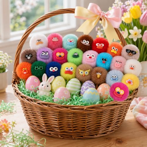 Image of CZWZ 24 Pack Pom Pom Pens Fluffy Cute Pens - Funny Emoji Face Kawaii Plush Novelty Gel Ink Pens 0.5mm for Kids Girls, Classroom Prizes, Treasure Box Toys, Party Favors & Back to School Gifts