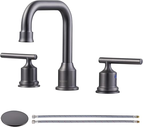 Miniatura 9 de WOWOW - 3 piezas para lavabo de baño, diseño estándar 2 asas de 8 pulgadas y una llave mezcladora giratoria en 360 grados con acabado de níquel