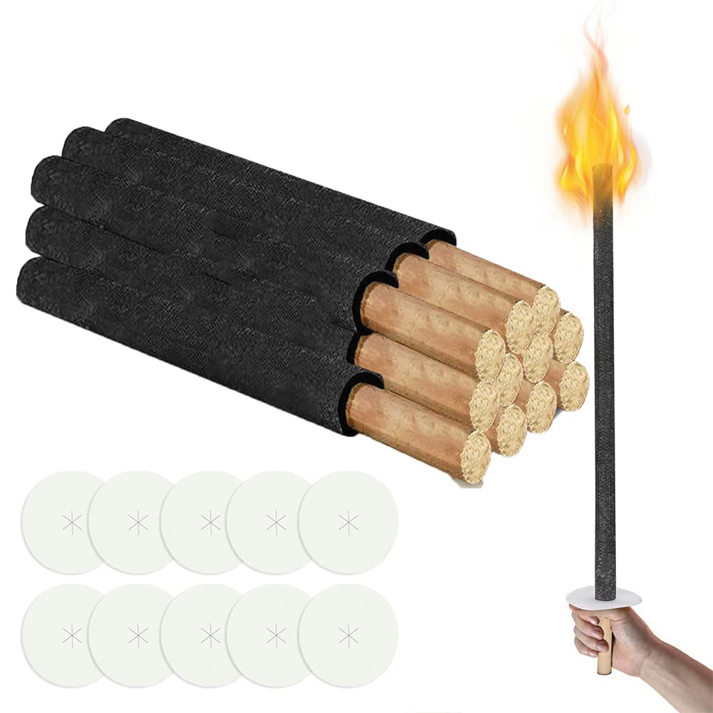 10 pièces torches de cire, temps de combustion 100 min, torches de feu pour l'extérieur torches de poix, poignée extra longue avec protection de la main, cire naturelle pour les enfants