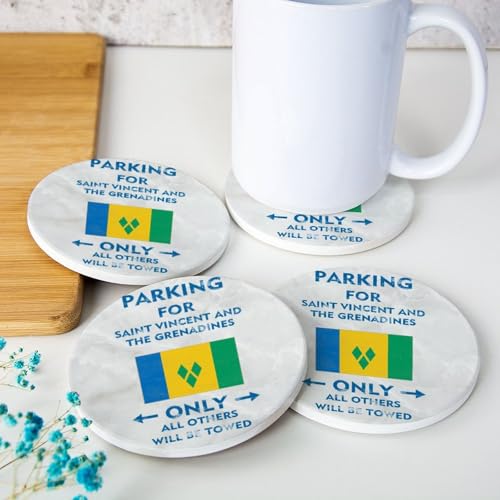 Dessous de verre en céramique Parking for Saint Vincent And The Grenadines Only All Others Will Be Towed, motif drapeau de Saint-Vincent-et-les Grenadines, dessous de verre en liège