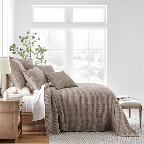 Image of Levtex Home Mills Waffle Full Bedspread Set (100x104in) with 2 Pillow Shams (26x20in) - Cocoa - Cotton Waffle Full Size Bedspread Set - Lightweight, Soft, Pre-Washed
