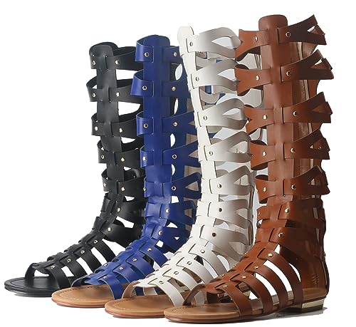 Image of Hanfike Knee High Sandals for Women Gladiator Cut Out Summer Roman Boots