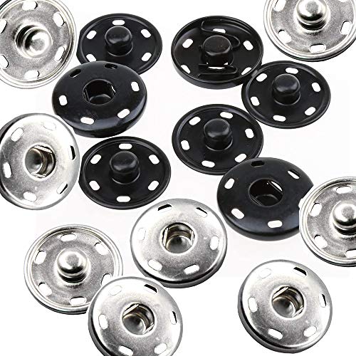 JOSDIOX Sew on Snap Buttons 12 Sets B Metal Snap Fastener Buttons Press Button for Sewing Clothing Silvery and Black (Large Size 1.0IN /25mm)