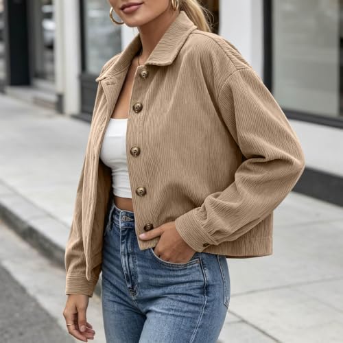 Gumipy Womens Corduroy Jacket Button Up Cropped Long Sleeve Fall Cardigans - image 3