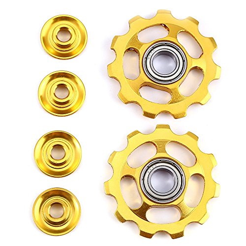 Stylrtop 2 Pcs Bike 11T Aluminum Sealed Bearing Jockey Wheel Rear Derailleur Pulleys Fit Shimano Sram (Golden) #TOP1