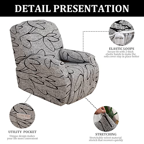 Jaotto Housse de Fauteuil Relax Extensible 1 Place, Housse de Fauteuil Relax Inclinable Electrique, Couverture de Chaise Canapé Relax avec Poche, Protecteur pour Fauteuil Inclinable,Style Gris - Image 5