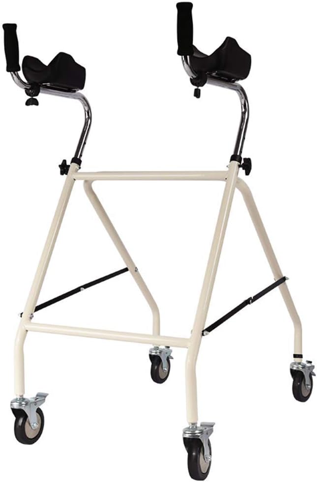 Walker, Drive Walking Aids 4 Wheels Foldable, Lower Limb Walking Trainer with Arm Drag, Medical Rolling Walker Height Adjustable Used for Indoor and Outdoor,White