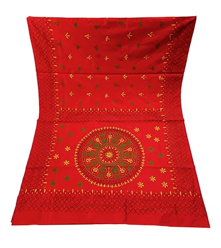 Image of SHRISTI CLOTHINGS Women's Hand Embroidered Cotton Silk Kantha Stitch Saree with Blouse Piece (J420824 REDD29)