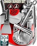 SMASHI® Smash Burger Set aus Edelstahl 304 – Professionelles Set mit Antihaft-Presse, Grillspachtel & Burgerglocke – Mit Rezepten (Supreme)
