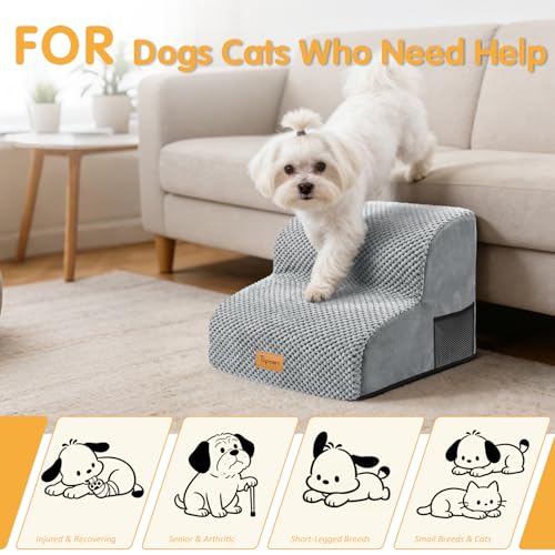 Image of Topmart High Density Foam Pet Steps 2 Tiers,11.8 inch High,Non-Slip Dog Stairs | Soft Foam Dog Ramp Ladder,Best for Injured,Older Cats,Pets with Joint Pain,Suitable for Low Sofas,Stairs,Lower Place