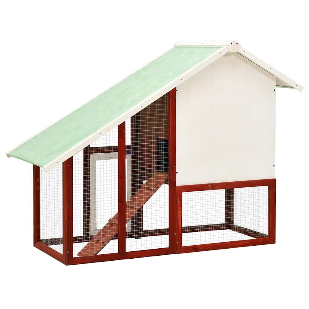 Conejera roja y blanca de madera maciza de abeto 140 x 63 x 120 cm con rampa, 2 niveles, rueda libre para jardín, apartamento, balcón, caño y refugio seguro
