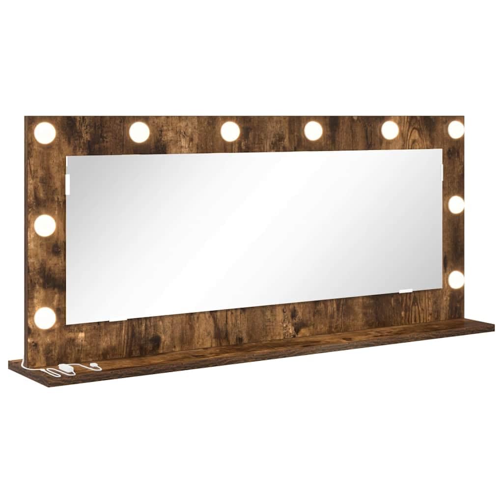 vidaXL Vanity Mirror Rectangular Smoked Oak 100 x 45 x 18 cm, Elegant Bedroom Mirror, LED Vanity Decor, Contemporary Glass Stand with Warm Lighting, Stylish Reflection Piece for Indoor Use — image 1