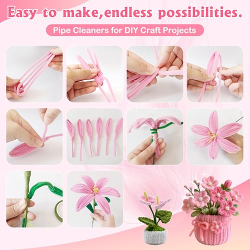 POMBUDS 500 Pipe Cleaner Flower Craft Kit – 400 Lily Scent Chenille Stems（4 Colors, 100 pcs of Each, 20 Green Floral Stems, 2 Rolls Floral Tape, Stamens for DIY Pipe Cleaner Bouquets and Decorations by POMBUDS - Image 7