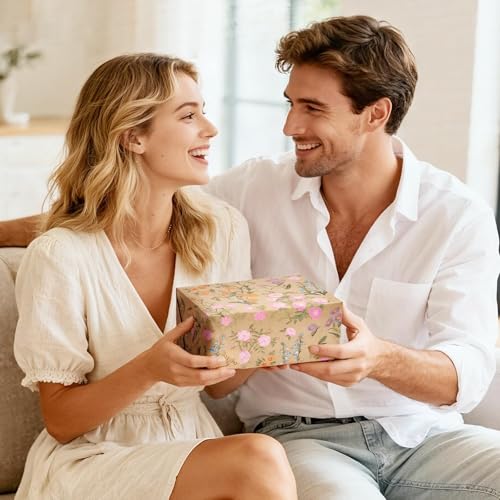 WERNNSAI Blumen Geschenkpapier – 1 Rolle Blume Geschenk Papier Geburtstage Deko Mädchen Kinder Kraft Blumen Geschenkverpackung Geburtstagsparty Frühling Dekoration 43 cm x 10 m