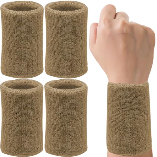 Image of 6 Inch Wrist Sweatbands Tennis Wrist Bands Absorbent Sweat Band for Men and Women Sport Long Wrist Bands, Breathable Cotton Athletic Sweatbands for Basketball, Workout, Running (4 Pack)