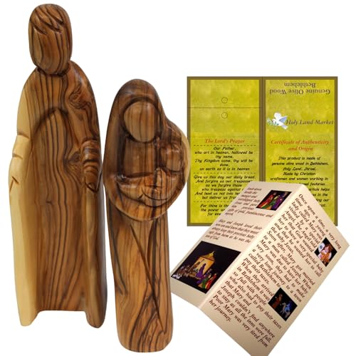 Estatua de la Sagrada Familia tallada en madera de olivo 20.57 cm