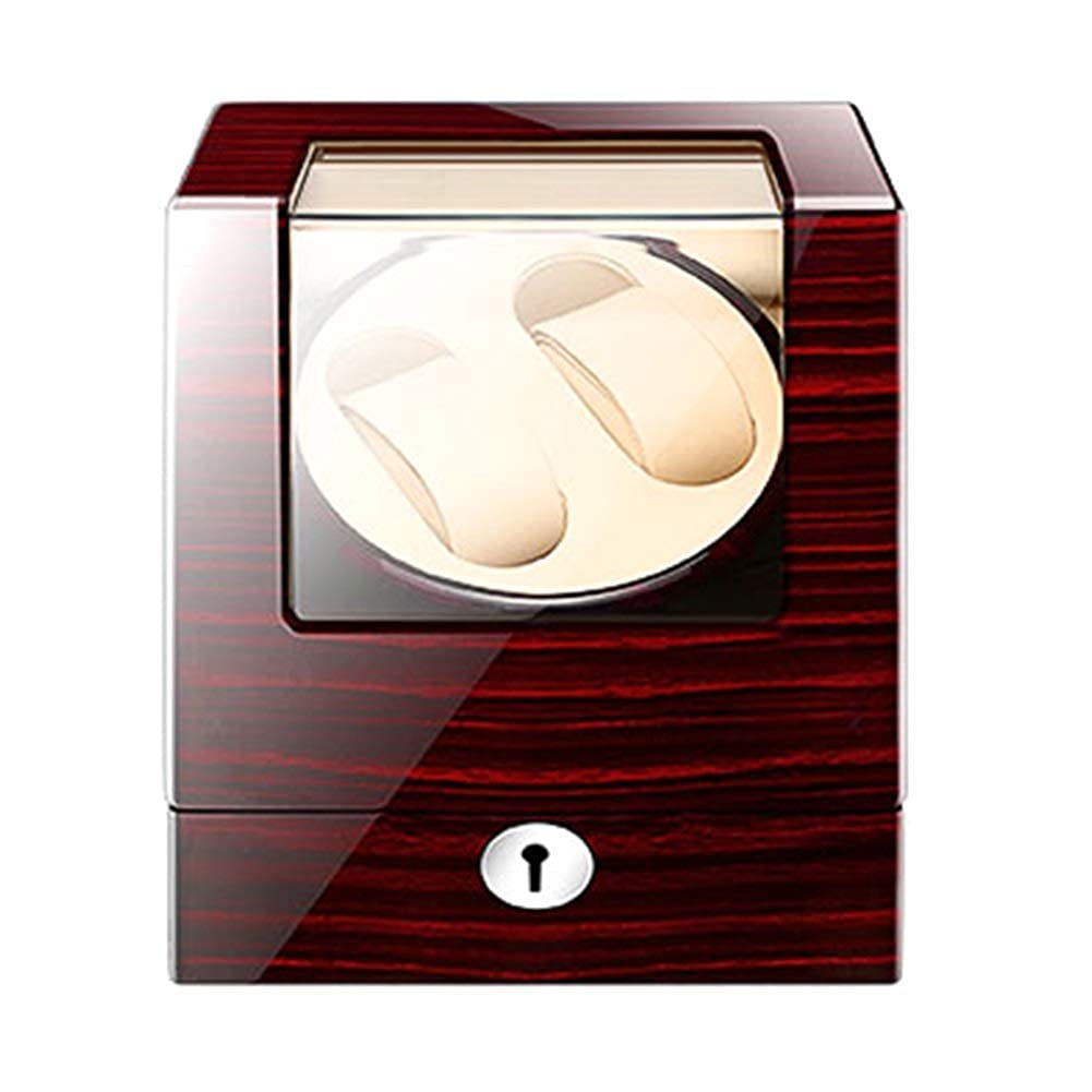 QUSYZD Watch Winder Box for 2 Automatic Watches Wooden Piano Paint Exterior Adapter and Battery Powered Quiet Motor,B