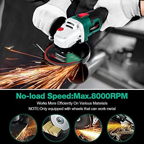 Brushless Cordless Angle Grinder 20V MAX, POSENPRO 125MM 8000RPM Cut-Off/Angle Grinder Tool with 4.0Ah Lithium-ion Battery & Fast Charger, 2-Position Auxiliary Handle