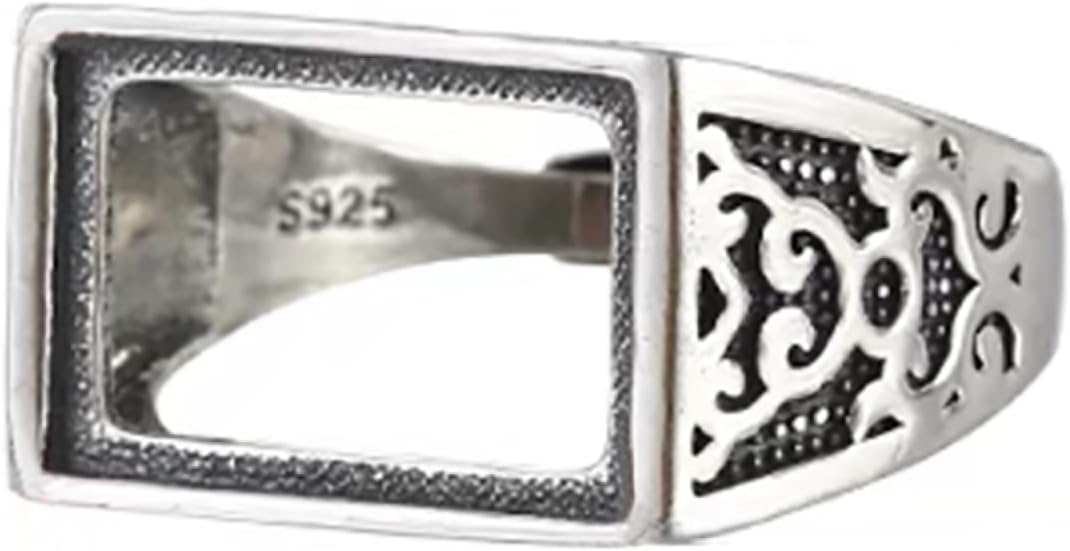 925 Sterling Silver Rectangle Ring Blank Bezel Adjustable Empty Ring Base Settings for DIY Cabochon Rings Jewelry Findings