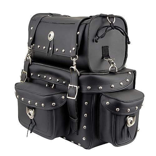 Image of Milwaukee Leather MP8100S Large Black PVC 2-Piece Studded Motorcycle Touring Pack Sissy Bar Bag - One Size