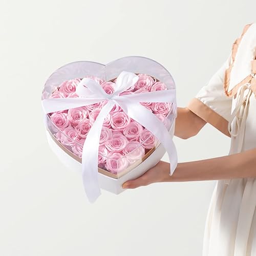 Miniatura 3 de NUOBESTY Caja de acrílico con forma de corazón, caja de regalo para el día de San Valentín, lazo con lazo y flores, soporte para arreglos florales