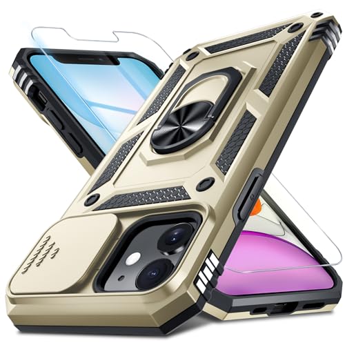 Janmitta for iPhone 11 Phone Case Built in Slide Camera Lens Cover Gold