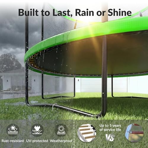 Image of ACWARM HOME Trampoline Outdoor 8FT 10FT 12FT 14FT 15FT 16FT Trampoline with Basketball Hoop and LED Lights, Recreational Trampolines for Kids and Adults with Enclosure Net & Ladder, ASTM Approved