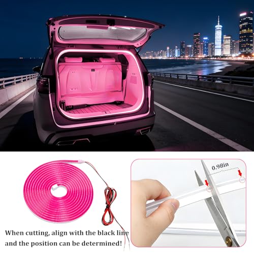 Sandfren Car Trunk LED Strip Lights, 4M Dynamic Flowing Vehicle Trunk Ambient Strip Light, Flexible Waterproof Auto Neon Lighting Accessories, Universal for SUV Truck Motorcycle (Pink)