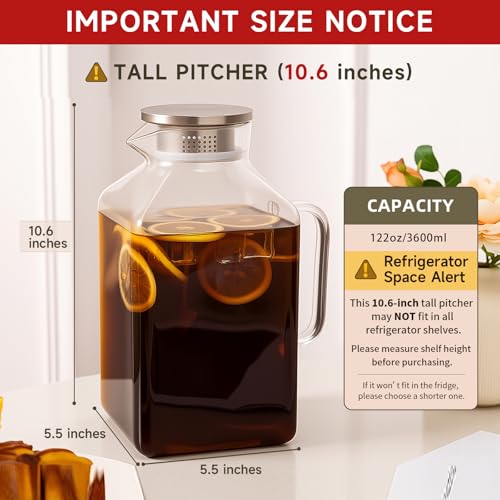 Vekonn Glass Pitcher, 3.6L Glass Water Pitcher with Tight Stainless Steel Lid, Heat Resistant Borosilicate Glass Carafe, Temperature Safe (MG10) by Vekonn - Image 2