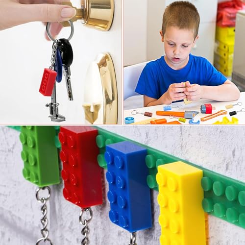 Bausteine Schlüsselanhänger Set 15 Stück Anhänger Dekorative Schlüsselanhänger Ziegelstein Schlüsselanhänger Bunt Schlüsselbund aus Kunststoff für Schlüsselanhänger Geburtstag Jungen und Mädchen