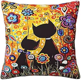 Pillow Covers Oil Painting of Two Cats with Flowers Plush Pillowcases Square Cushion Pillow Cases for Sofa Bed Home Decor 45cm X 45cm (18" x 18")