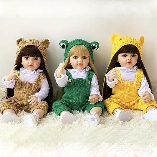 MANVI Dolls for Girls, Silicone Body Musical Reborn Baby Doll, Big Size Realistic Newborn Baby Doll with Cloth, Nipple Bottle, Dipper & Brown Magnetic Pacifier (Yellow Doll)