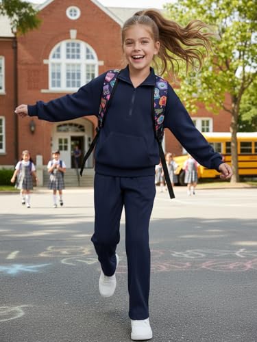 Valcatch Girls Sweatsuit Set 2 Piece Outfit Half Zip Pullover Sweatshirt and Wide Leg Pants Sets Fall Winter Casual Tracksuit2