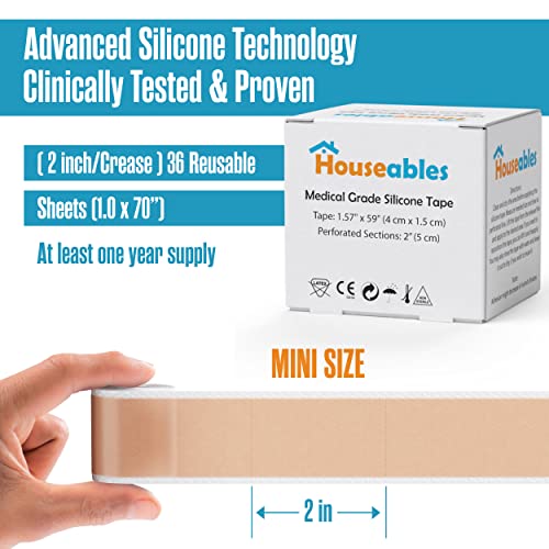 Silicone Scar Sheets, Soft Gel Tape, 1.57” X 60”, With 2” Perforations, Tan, Flexible, Medical Grade For Surgery, Keloids, Burns, Sensitive Skin, Wound Protection, Healing Patch | Houseables #TOP1