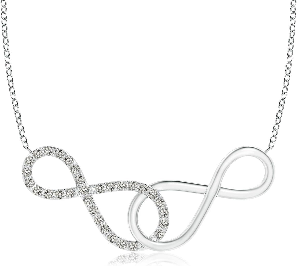 Interlocking Diamond Sideways Infinity Necklace in Sterling Silver | Natural Diamond Infinity Pendant for Women | April Birthday, Anniversary Jewelry Gift