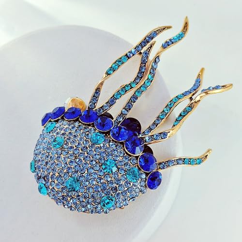 Image of Sparkles Big Blue Crystal Rhinestone Jellyfish Brooch Ocean Animal Jewelry