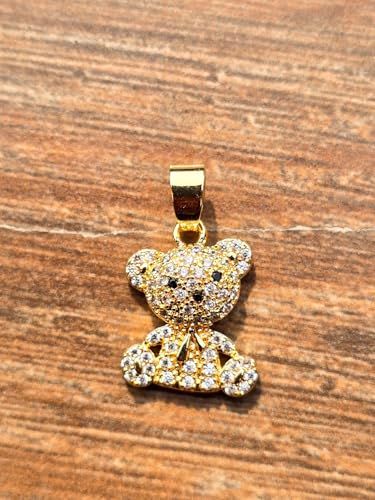 Pendentif ours en peluche en acier inoxydable plaqué or avec zircone cubique collier LKBEADS 17x13mm - 2