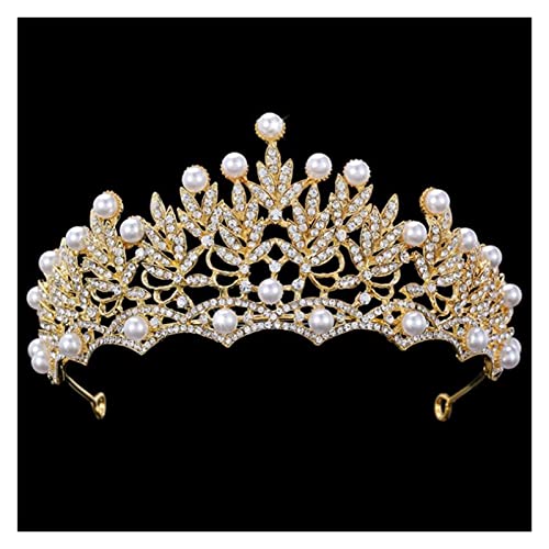 Couronne de mariage dorée et perles pour coiffure de mariée royale
